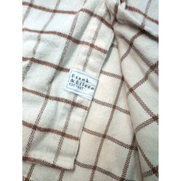 Frank & Eileen Joely Windowpane Plaid Button Up Shirt Cream Brown Womens Large - Picture 4 of 10